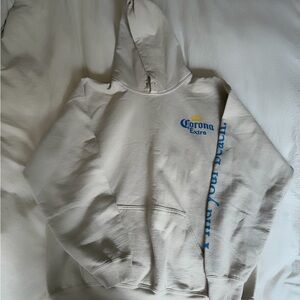 Corona Cream Hoodie with Blue Logo